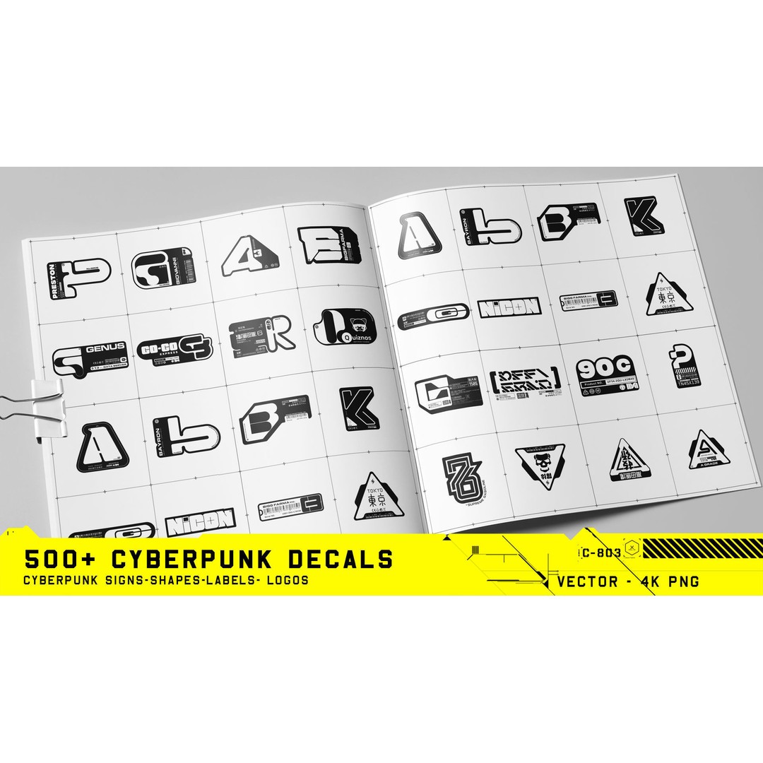 Cyberpunk Decals 3D Model – 500+ Unique Vector Textures, PNG & SVG - View 5