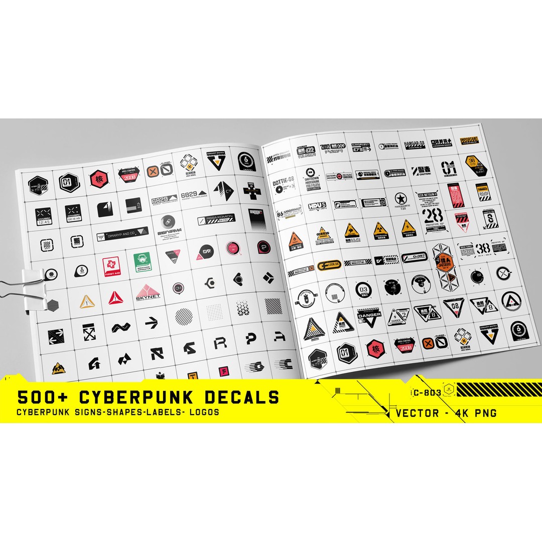Cyberpunk Decals 3D Model – 500+ Unique Vector Textures, PNG & SVG - View 6