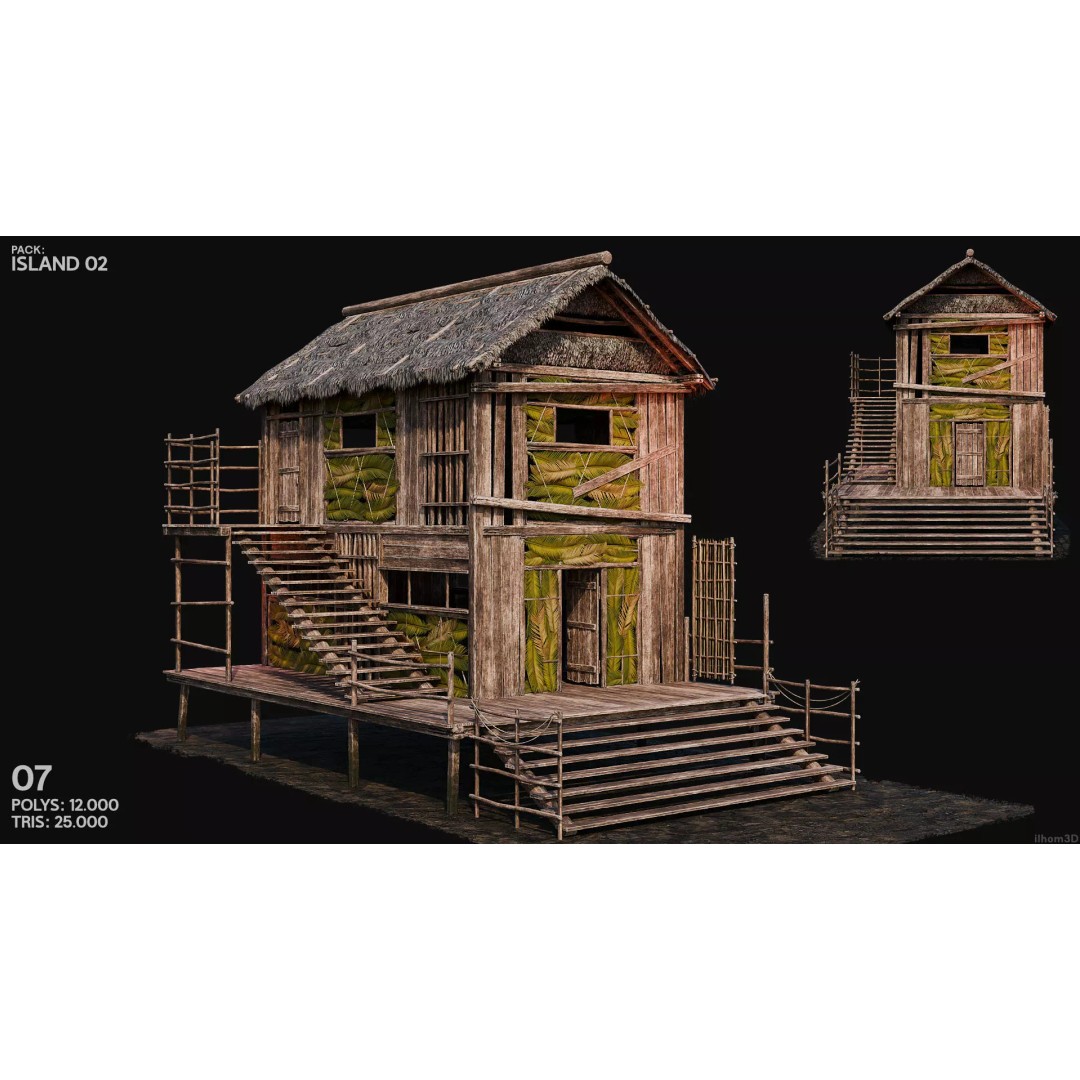 Island 3D Model – Low Poly Landscape with Interiors, FBX & OBJ - View 10