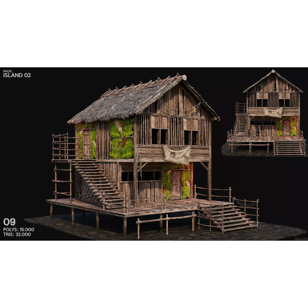 Island 3D Model – Low Poly Landscape with Interiors, FBX & OBJ - View 12