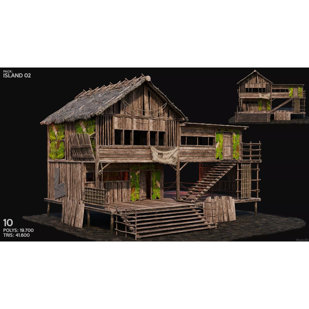 Island 3D Model – Low Poly Landscape with Interiors, FBX & OBJ - View 13