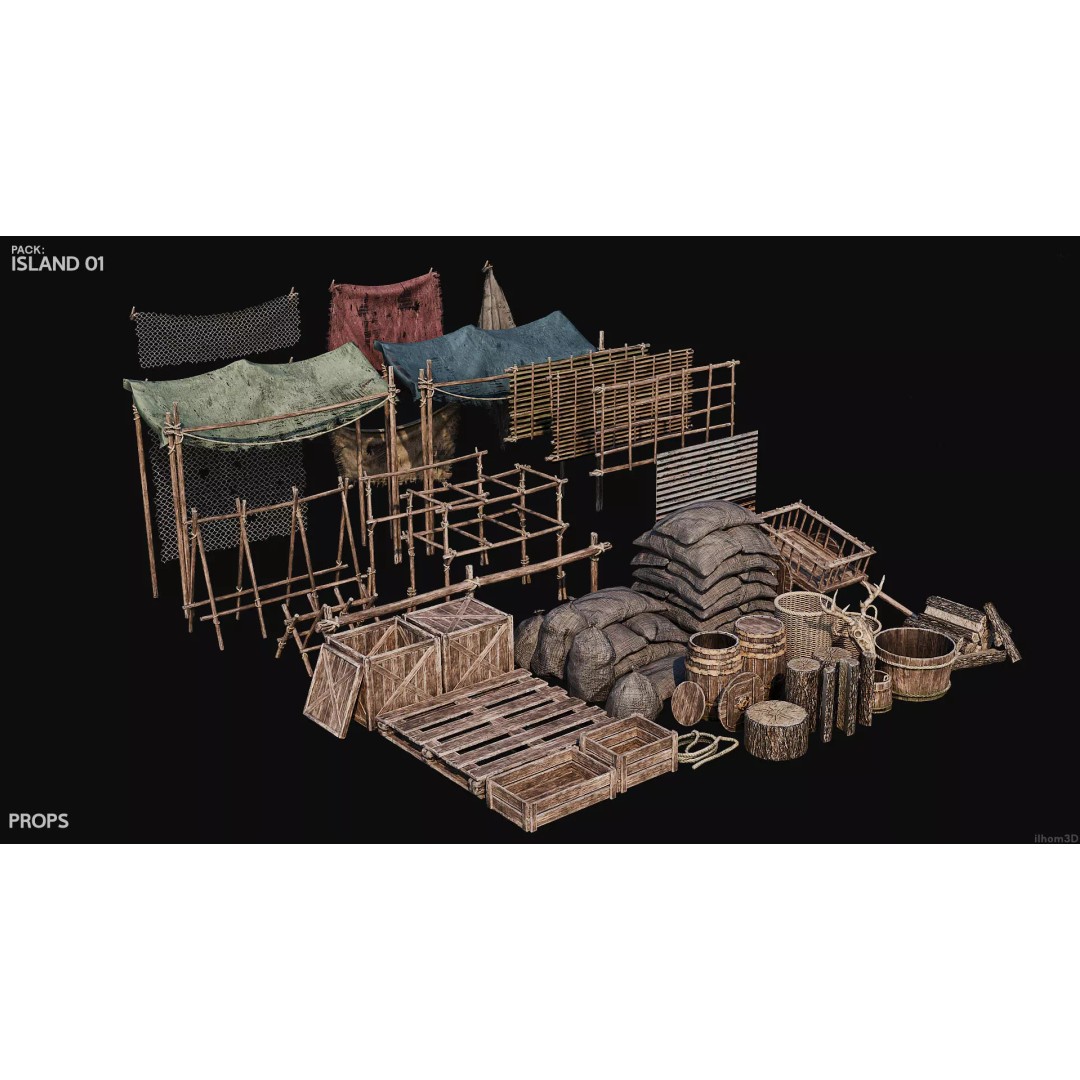 Island 3D Model – Low Poly Landscape with Interiors, FBX & OBJ - View 14