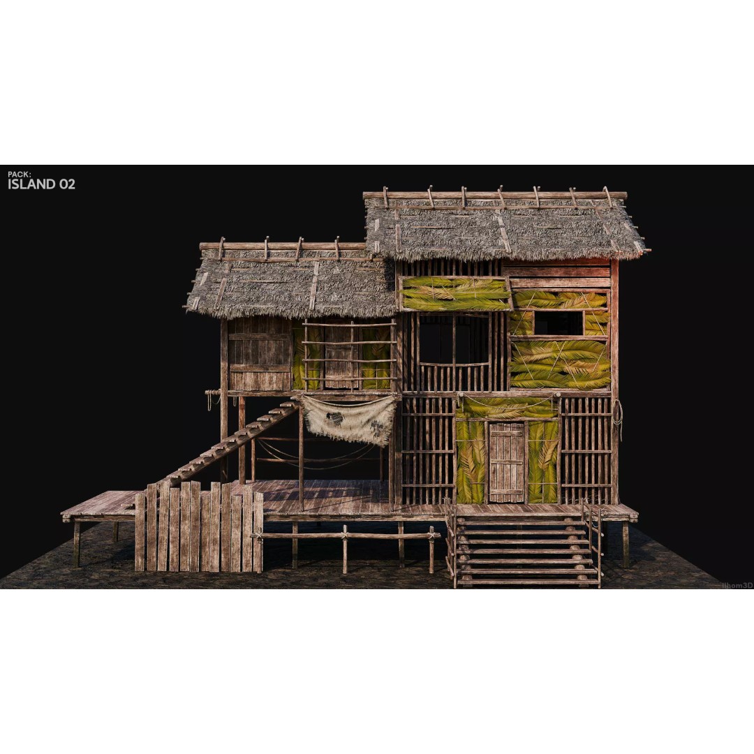 Island 3D Model – Low Poly Landscape with Interiors, FBX & OBJ - View 17