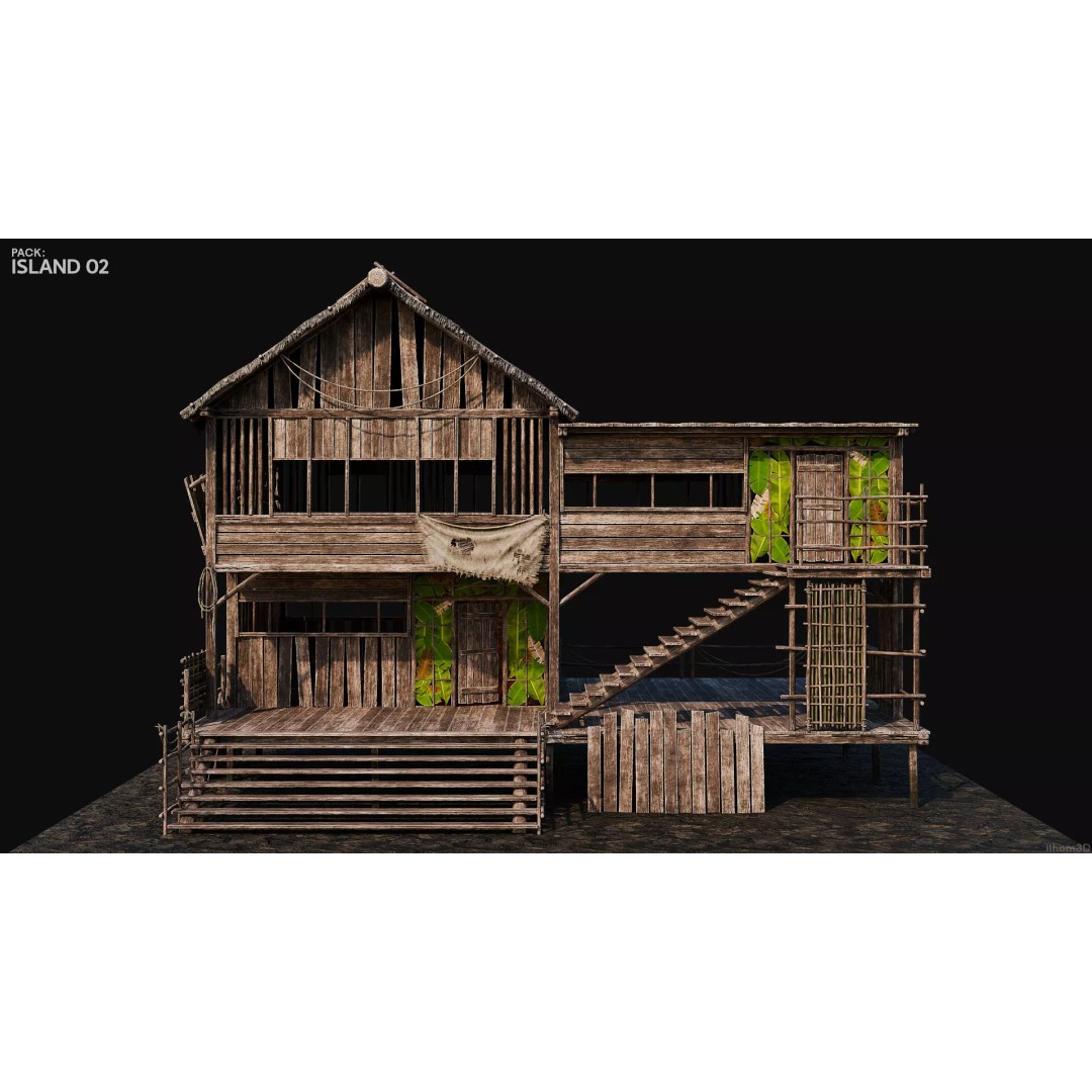 Island 3D Model – Low Poly Landscape with Interiors, FBX & OBJ - View 18