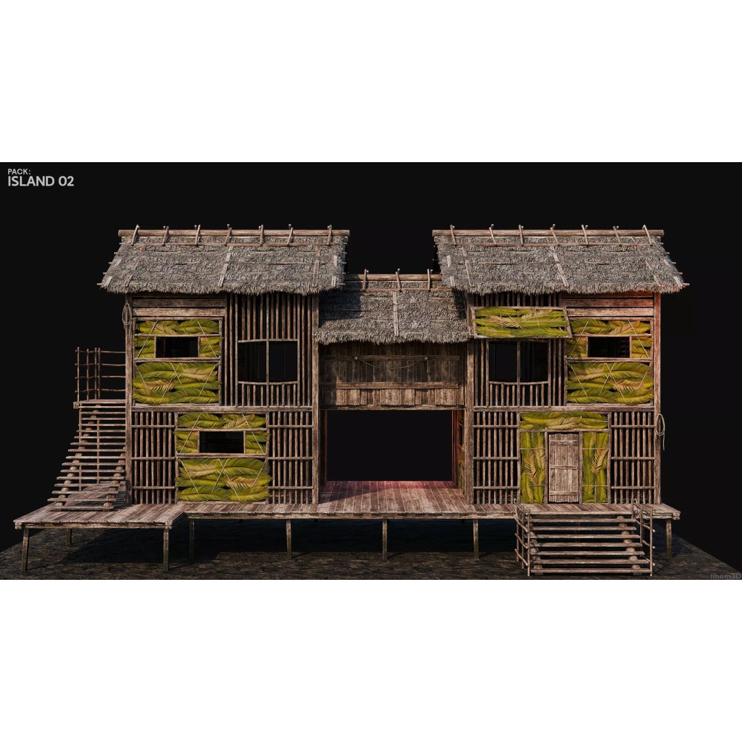 Island 3D Model – Low Poly Landscape with Interiors, FBX & OBJ - View 19