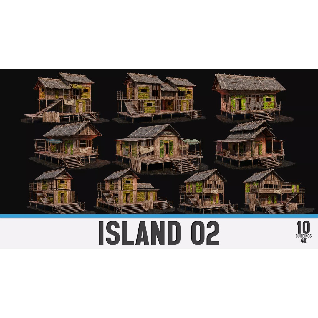 Island 3D Model – Low Poly Landscape with Interiors, FBX & OBJ - View 2