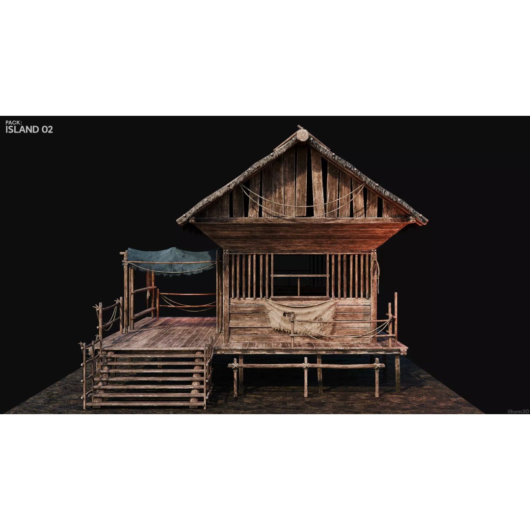 Island 3D Model – Low Poly Landscape with Interiors, FBX & OBJ - View 21