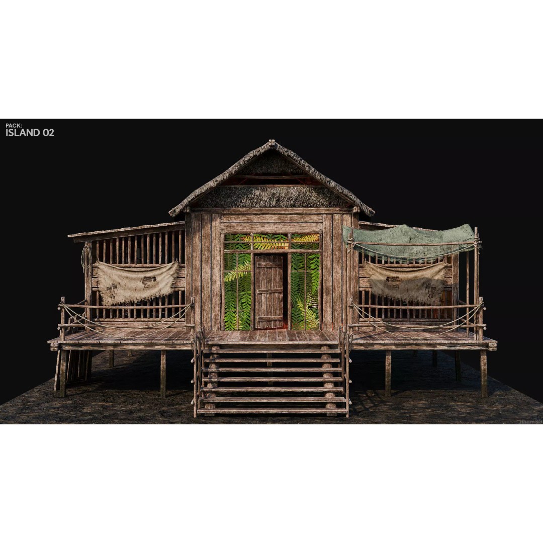 Island 3D Model – Low Poly Landscape with Interiors, FBX & OBJ - View 22