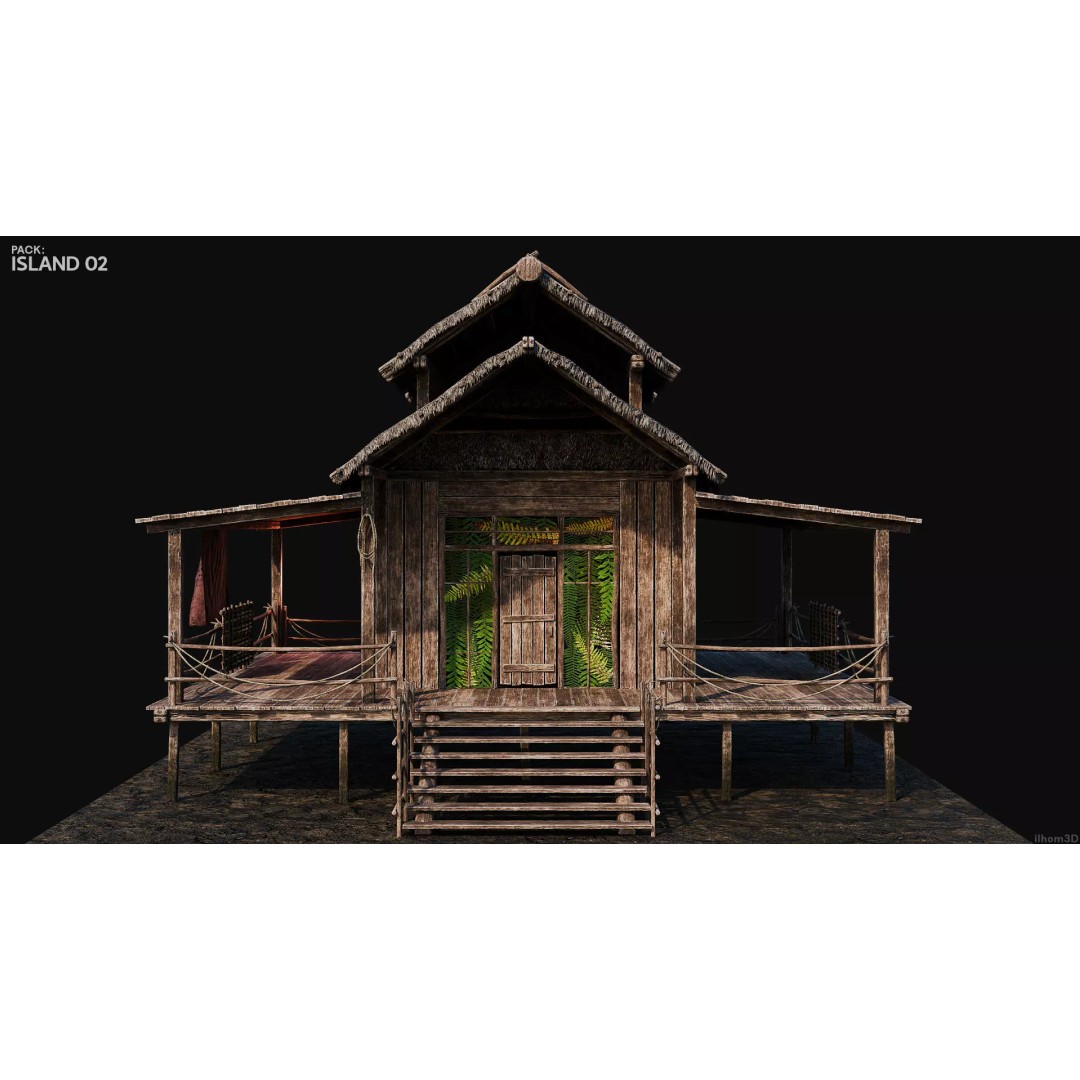 Island 3D Model – Low Poly Landscape with Interiors, FBX & OBJ - View 23