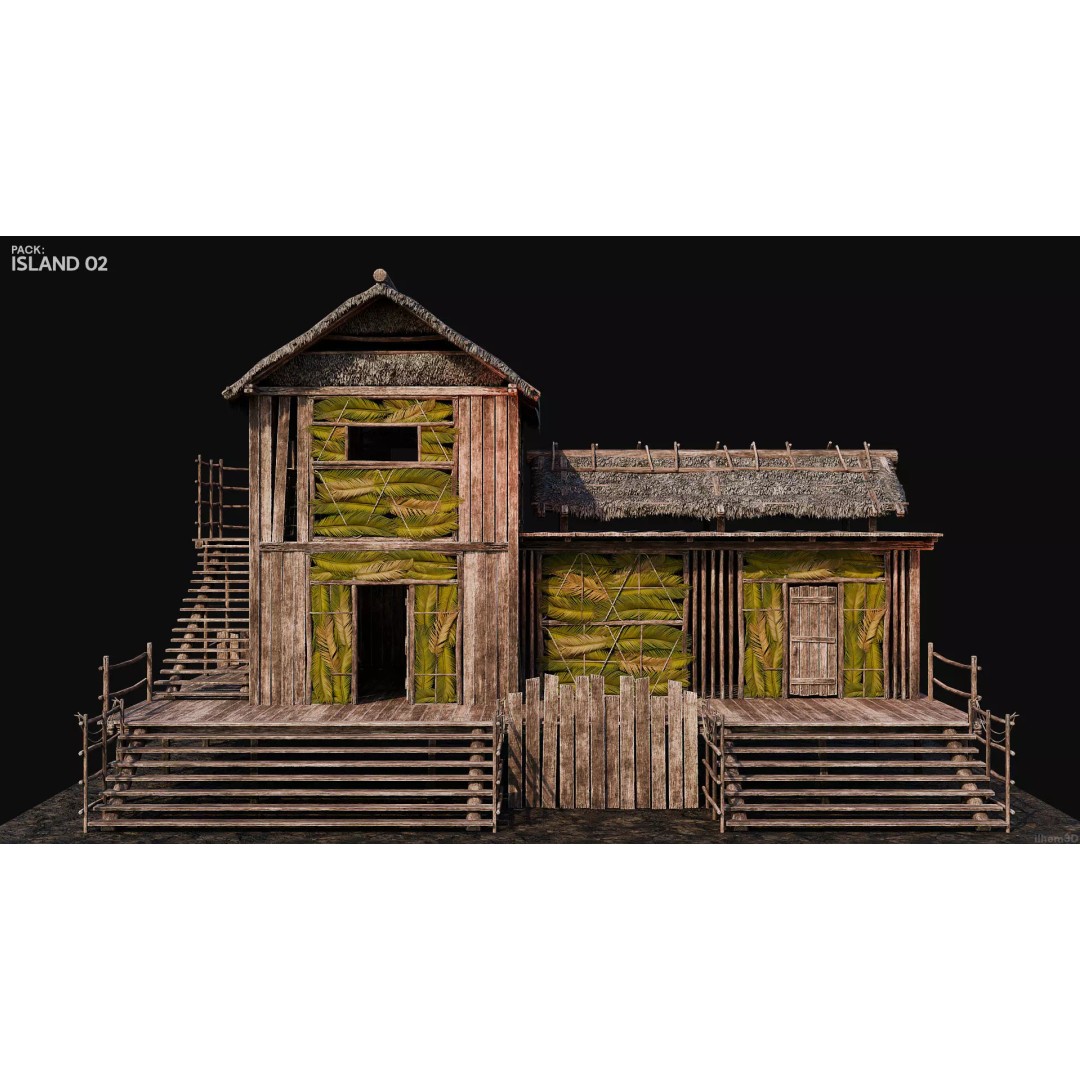 Island 3D Model – Low Poly Landscape with Interiors, FBX & OBJ - View 25