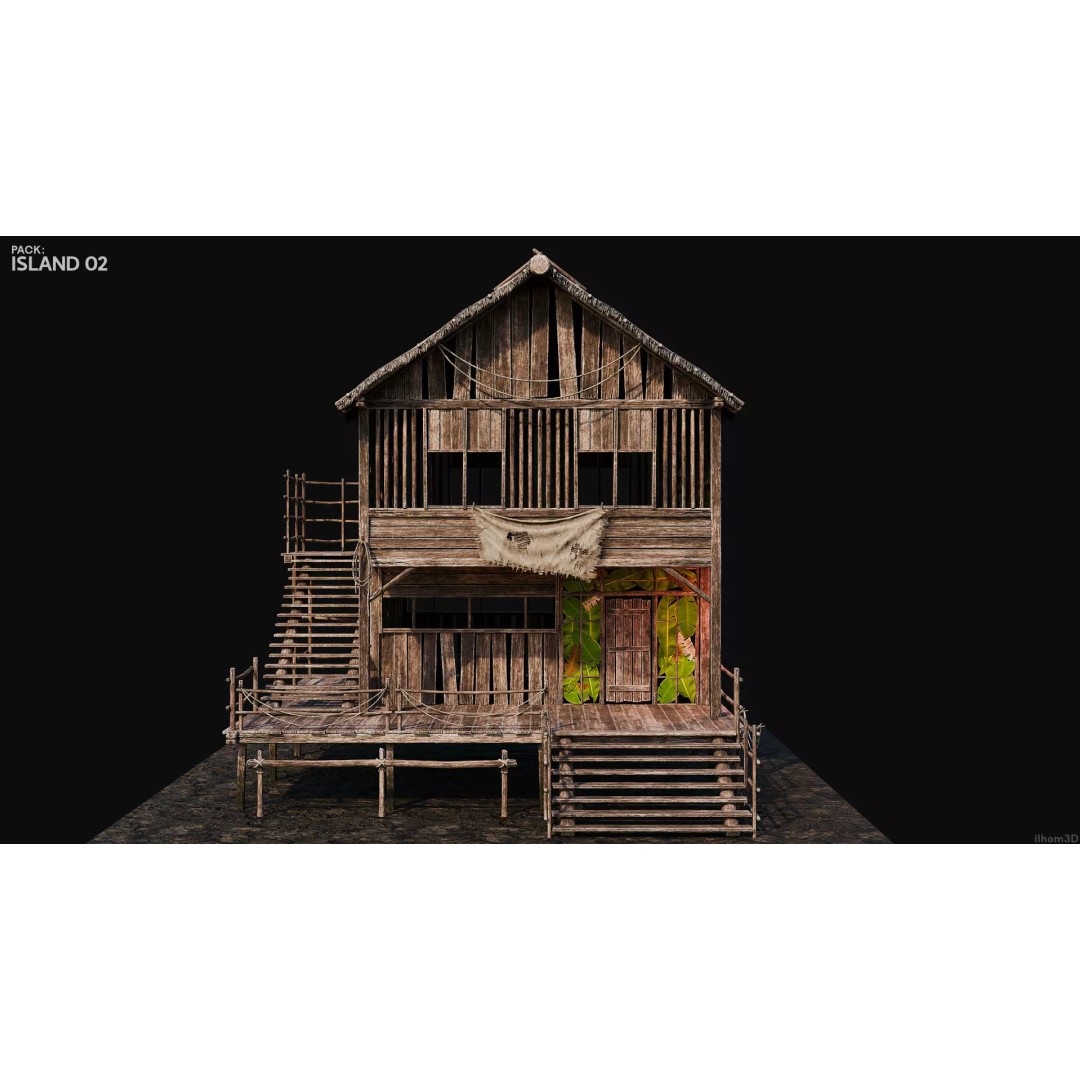 Island 3D Model – Low Poly Landscape with Interiors, FBX & OBJ - View 26