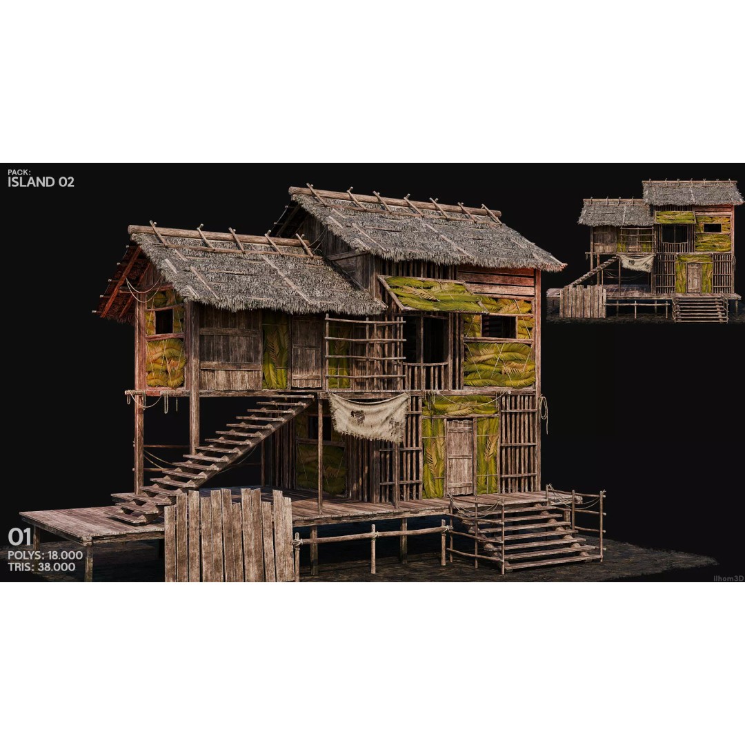 Island 3D Model – Low Poly Landscape with Interiors, FBX & OBJ - View 4
