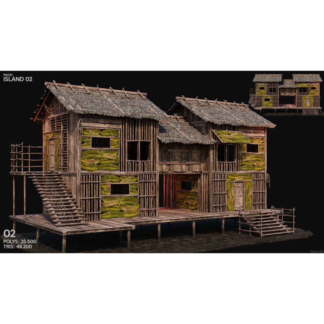 Island 3D Model – Low Poly Landscape with Interiors, FBX & OBJ - View 5