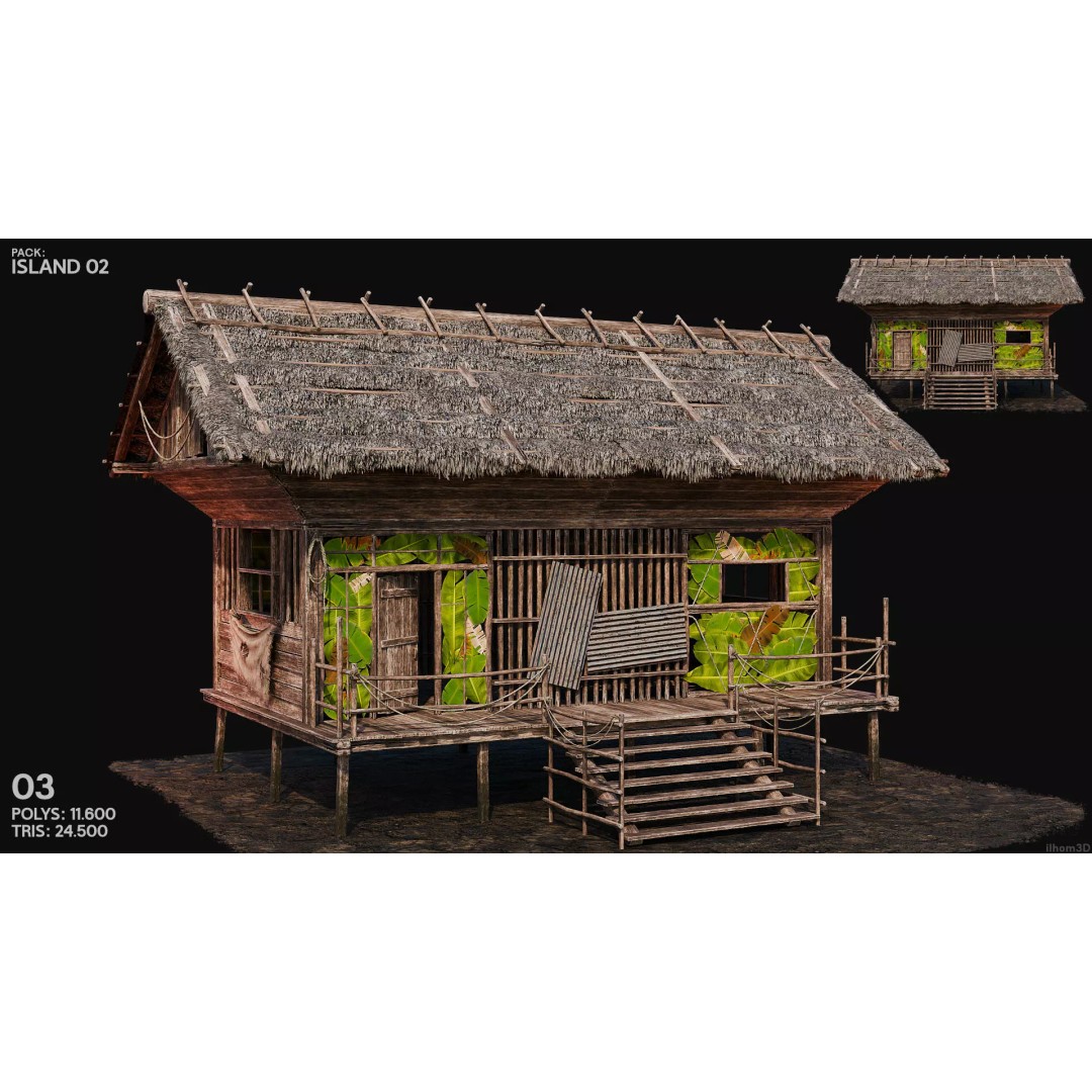 Island 3D Model – Low Poly Landscape with Interiors, FBX & OBJ - View 6