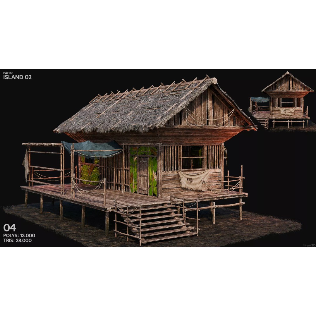 Island 3D Model – Low Poly Landscape with Interiors, FBX & OBJ - View 7