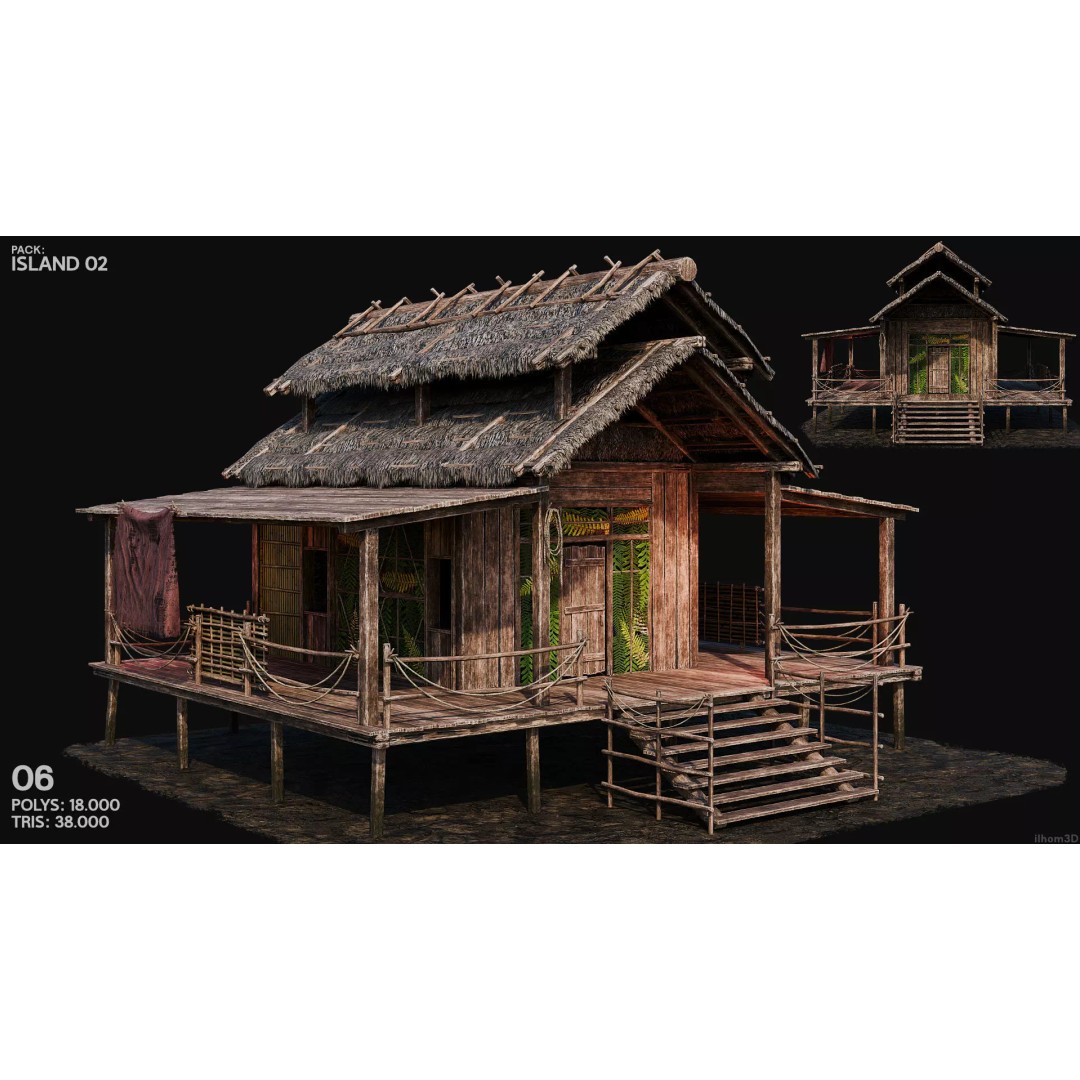 Island 3D Model – Low Poly Landscape with Interiors, FBX & OBJ - View 9