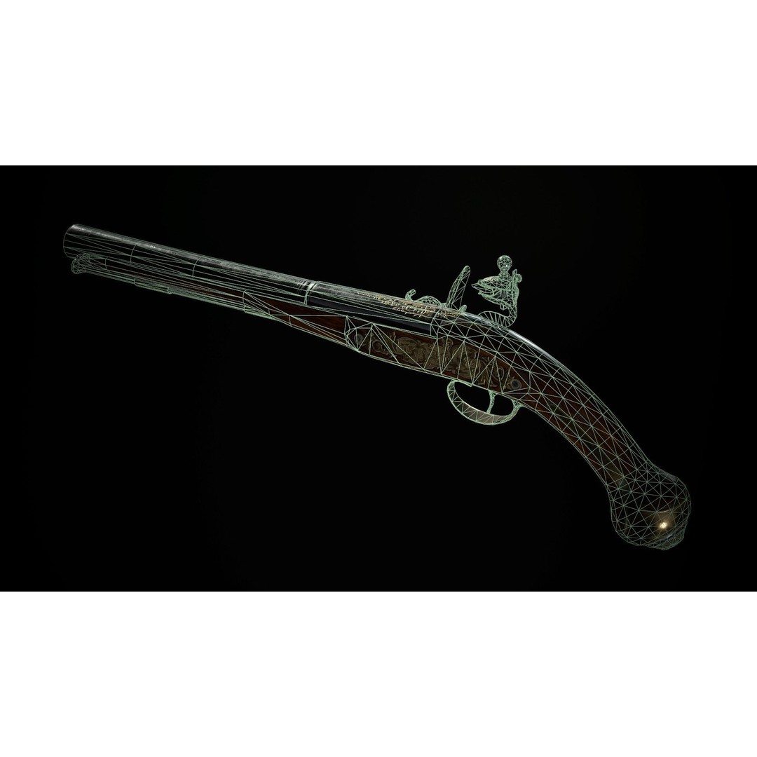 Flintlock Pistol 3D Model – Low Poly Game Asset, PBR Textures