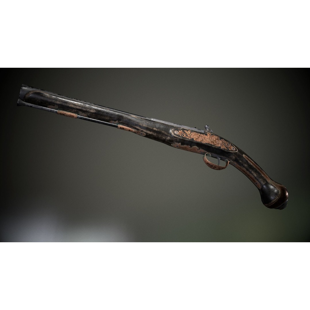 Flintlock Pistol 3D Model – Low Poly Game Asset, PBR Textures - View 10