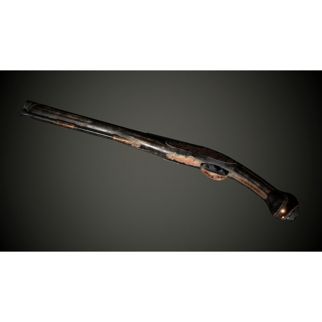 Flintlock Pistol 3D Model – Low Poly Game Asset, PBR Textures - View 11