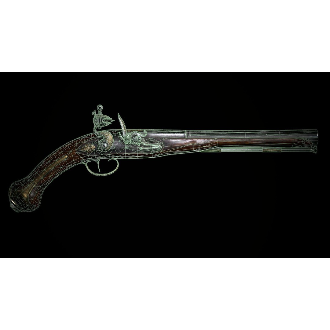 Flintlock Pistol 3D Model – Low Poly Game Asset, PBR Textures - View 13