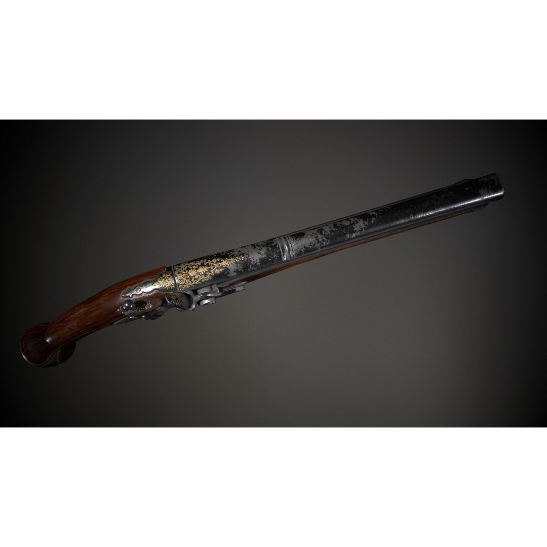 Flintlock Pistol 3D Model – Low Poly Game Asset, PBR Textures - View 4