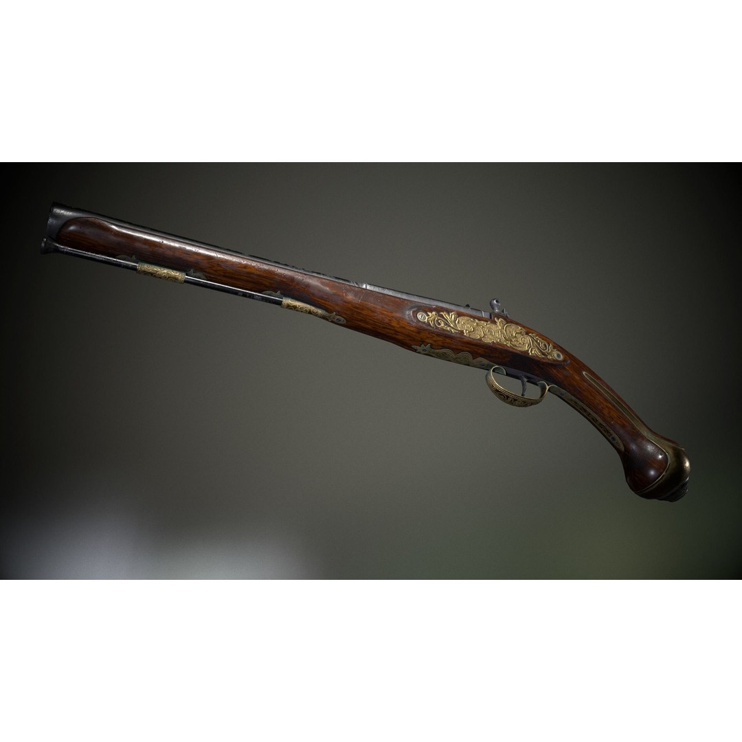 Flintlock Pistol 3D Model – Low Poly Game Asset, PBR Textures - View 5