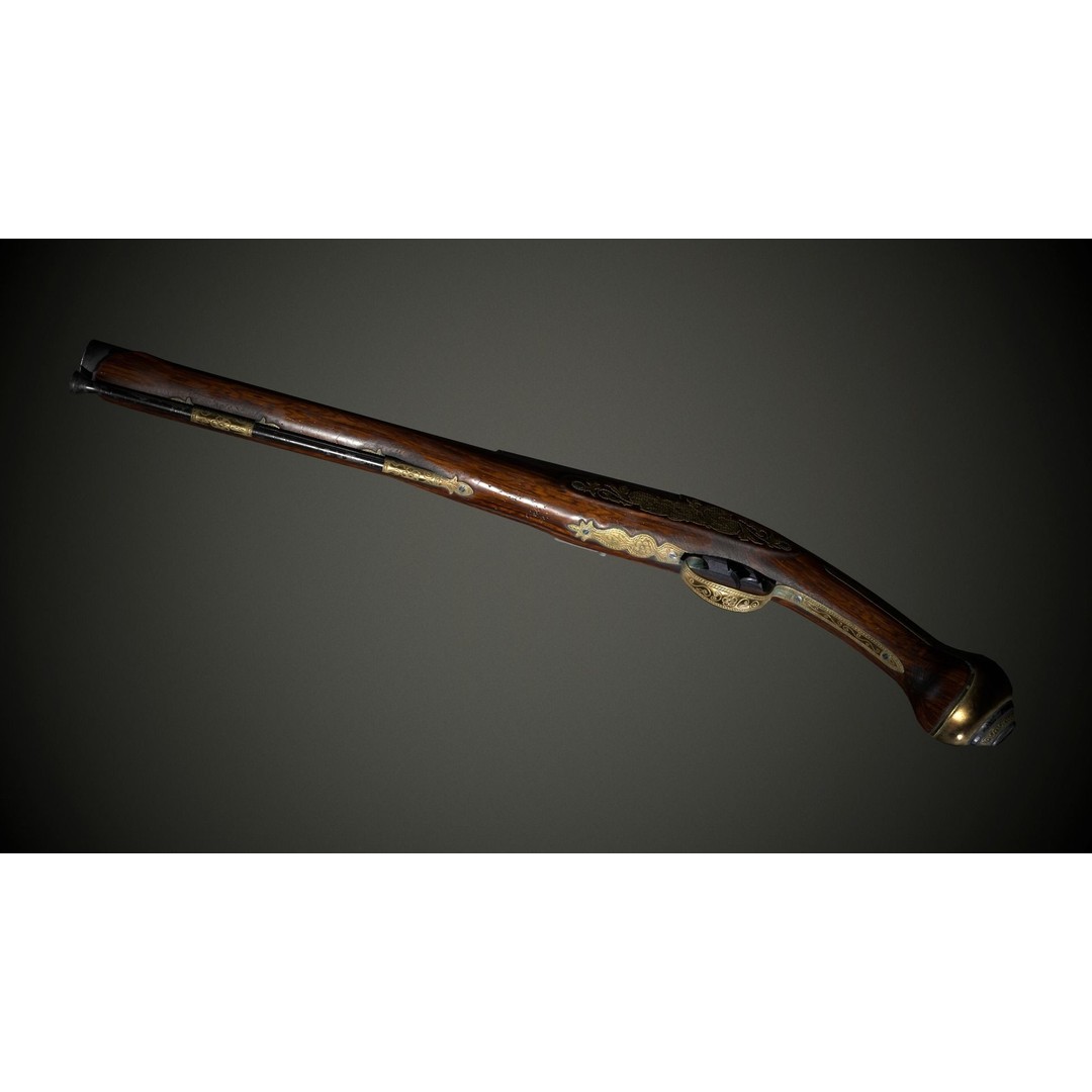 Flintlock Pistol 3D Model – Low Poly Game Asset, PBR Textures - View 6