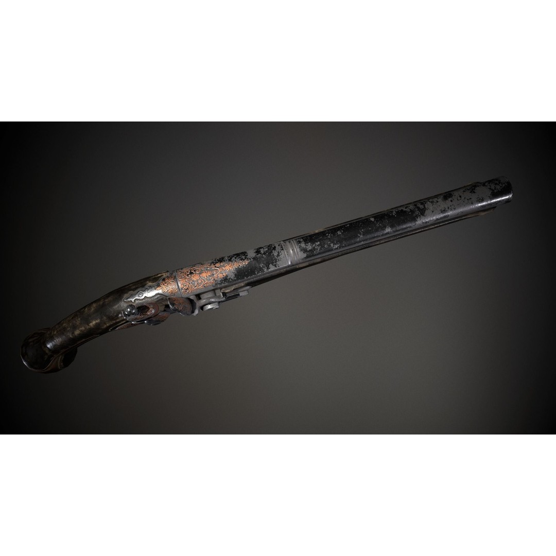 Flintlock Pistol 3D Model – Low Poly Game Asset, PBR Textures - View 9