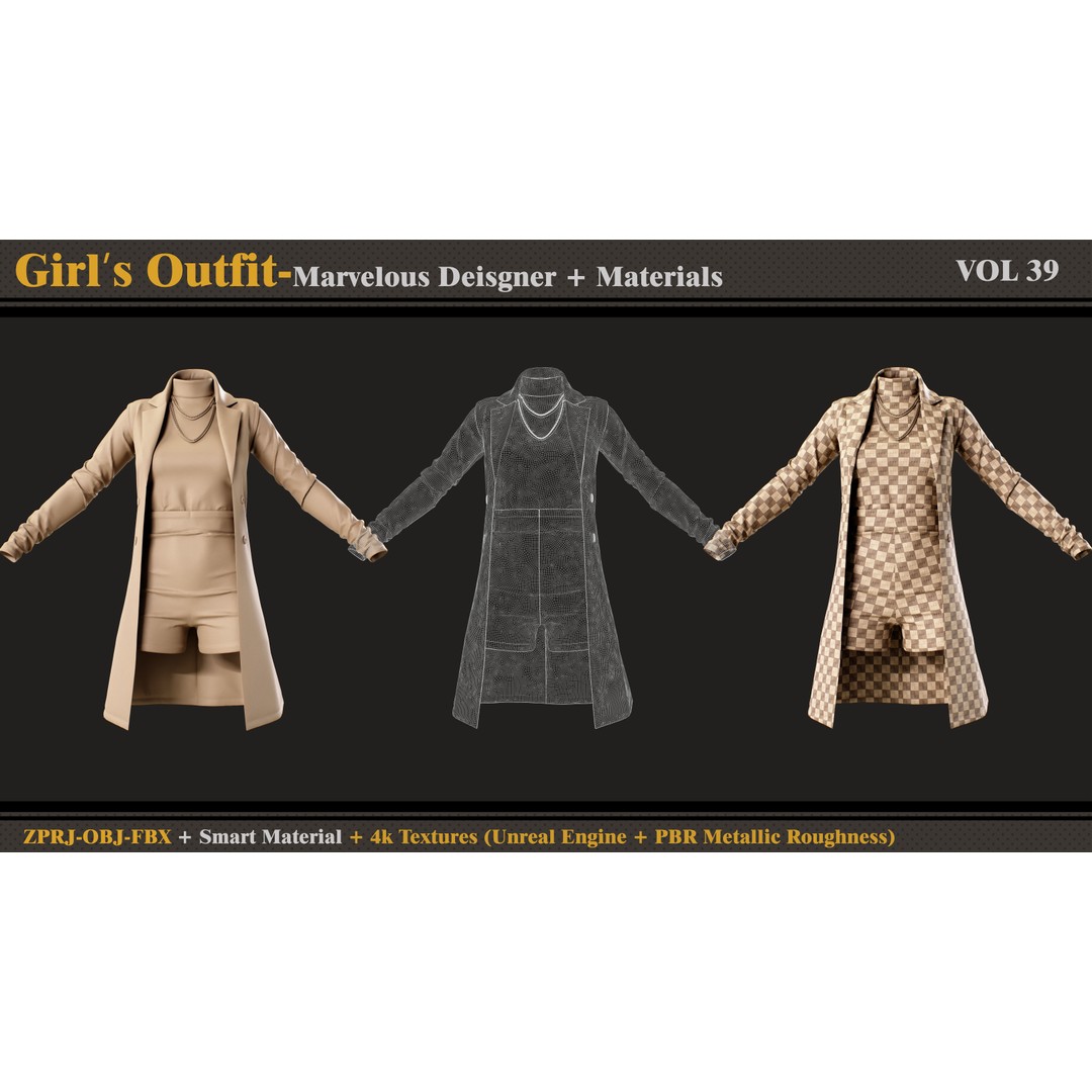 Girls Outfit 3D Model – Fashion Rigged Clothing, FBX & OBJ