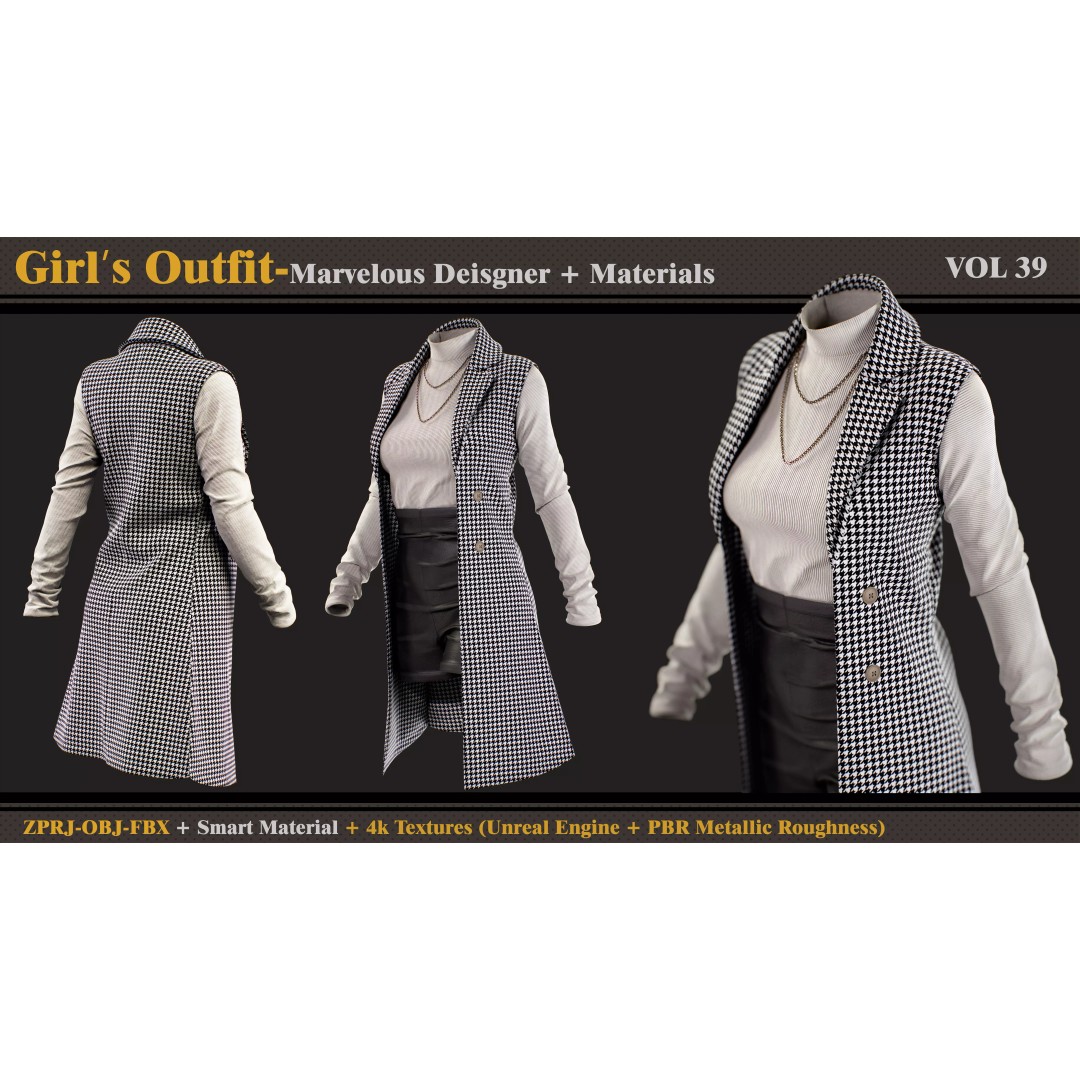 Girls Outfit 3D Model – Fashion Rigged Clothing, FBX & OBJ - View 2