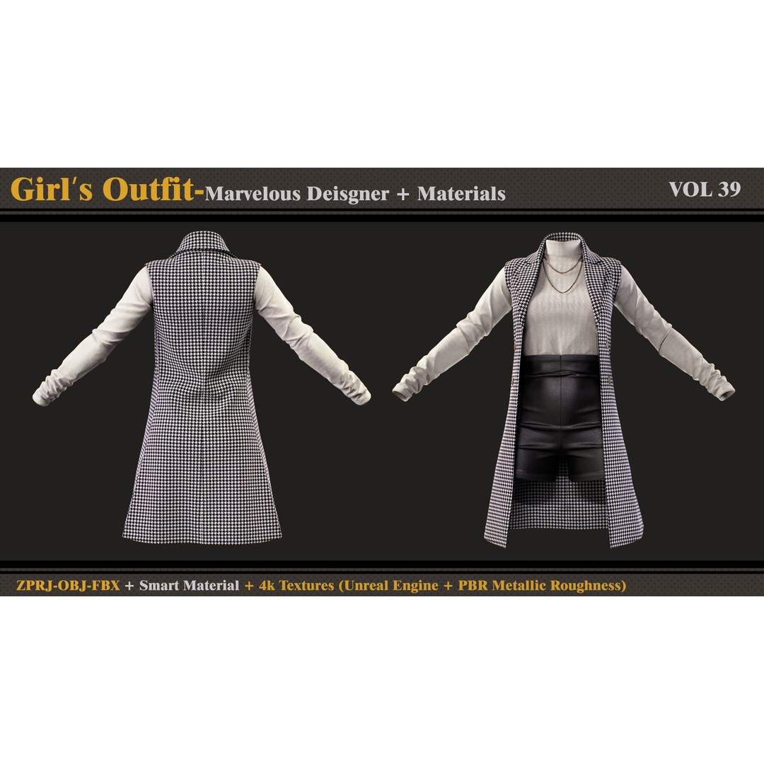 Girls Outfit 3D Model – Fashion Rigged Clothing, FBX & OBJ - View 3