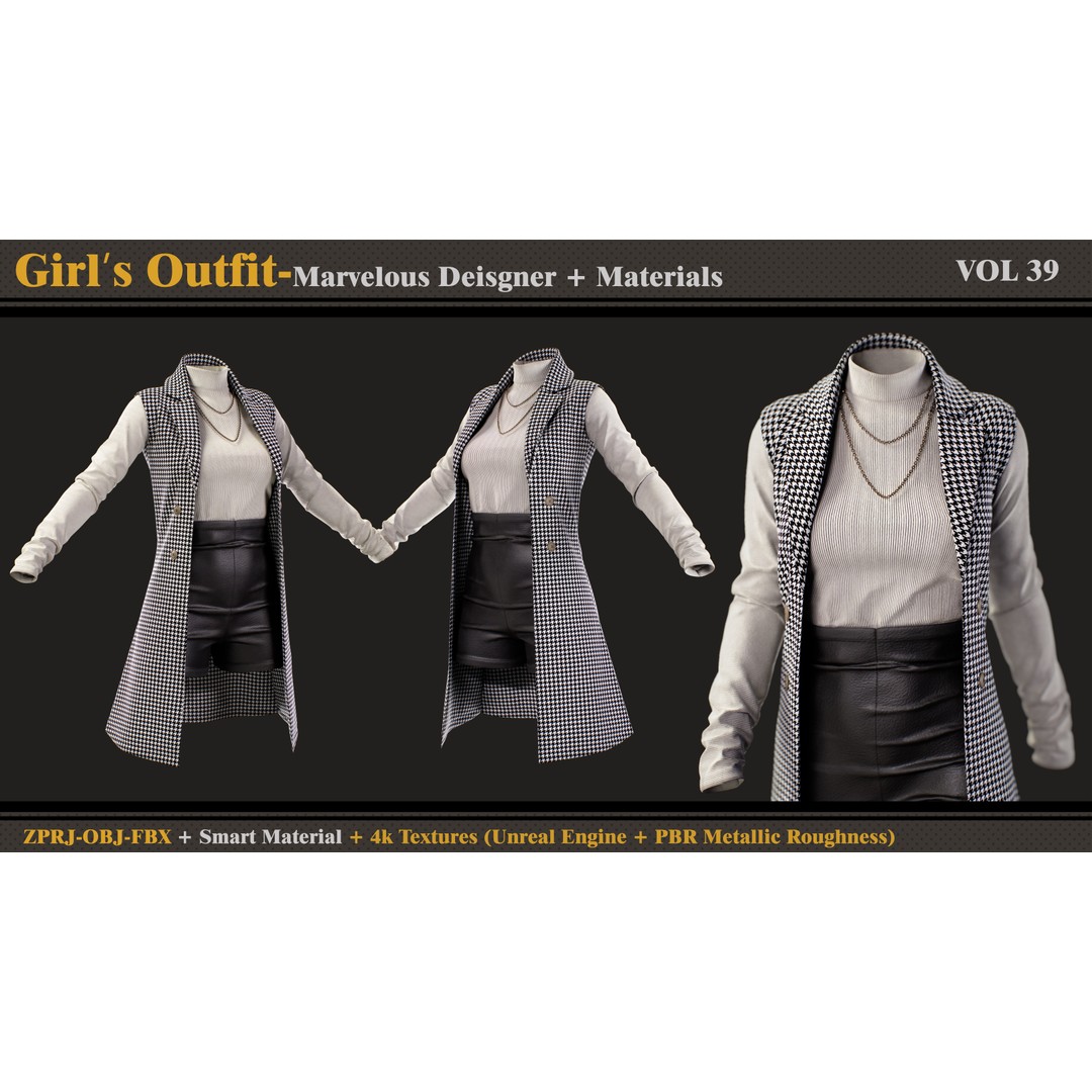 Girls Outfit 3D Model – Fashion Rigged Clothing, FBX & OBJ - View 4