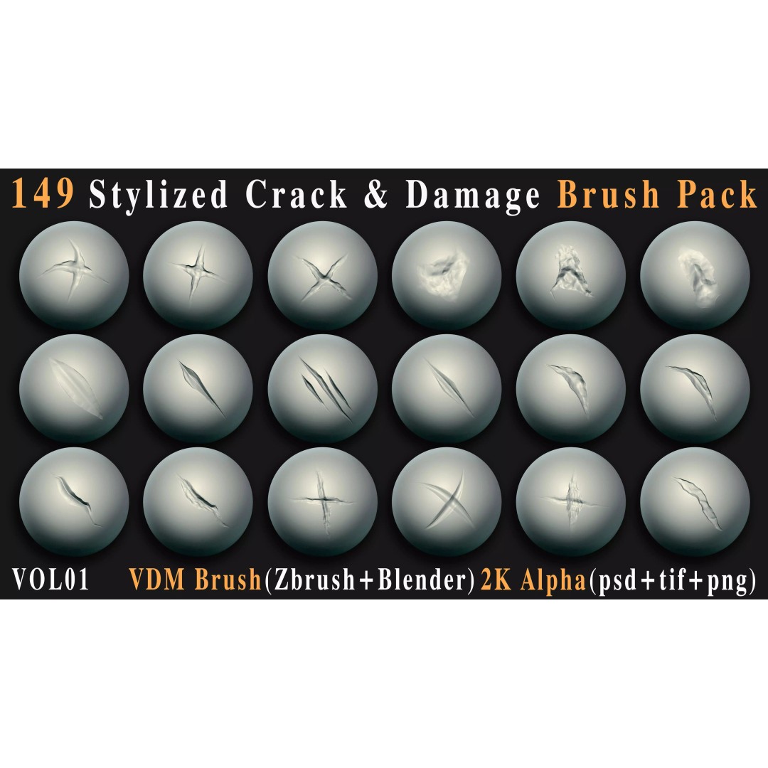 Stylized Crack and Damage Brush Pack 3D Model – 149 High-Quality Brushes, ZBrush & Blender - View 10