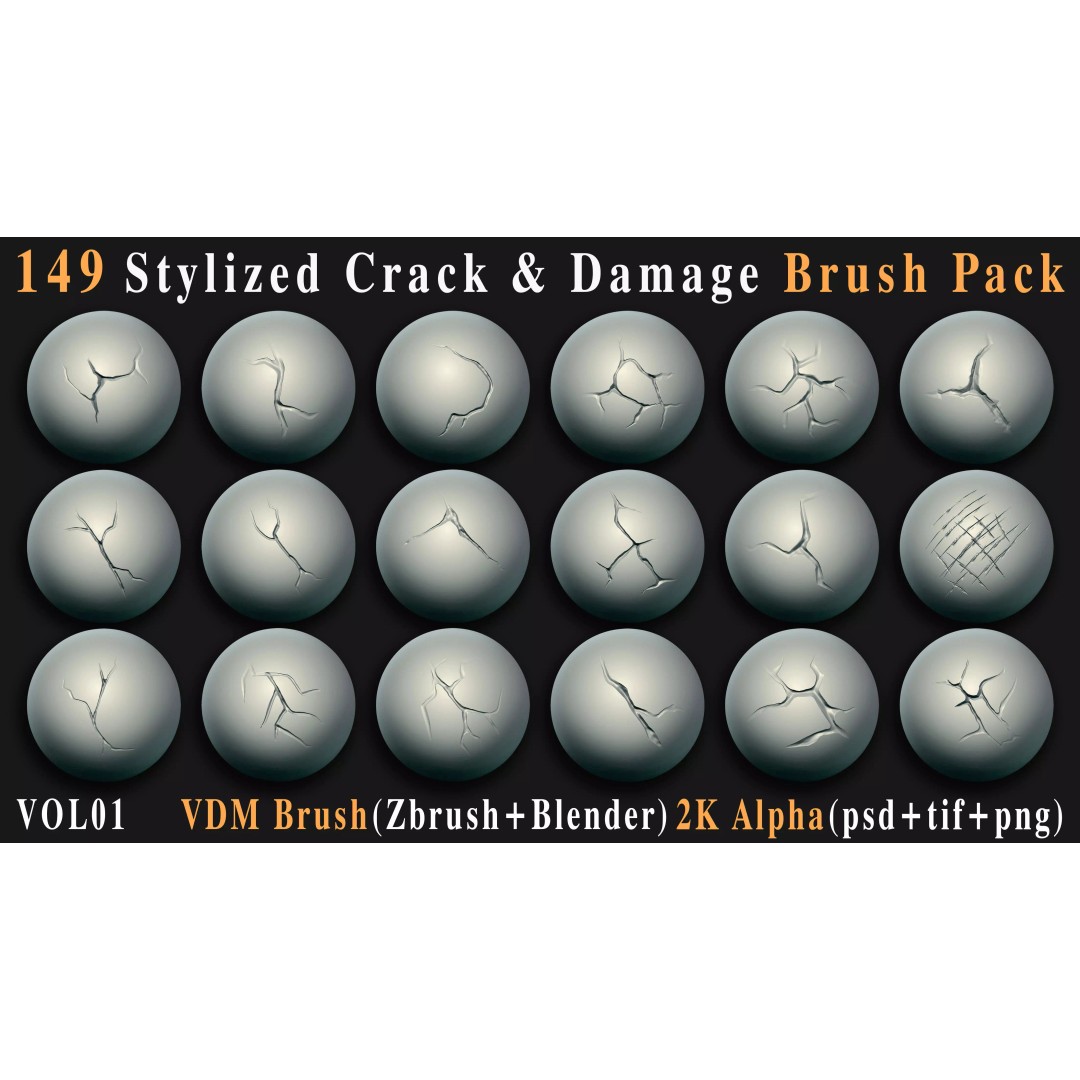 Stylized Crack and Damage Brush Pack 3D Model – 149 High-Quality Brushes, ZBrush & Blender - View 4
