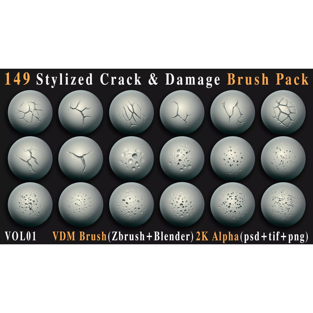 Stylized Crack and Damage Brush Pack 3D Model – 149 High-Quality Brushes, ZBrush & Blender - View 6