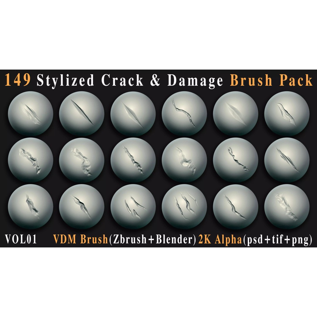 Stylized Crack and Damage Brush Pack 3D Model – 149 High-Quality Brushes, ZBrush & Blender - View 8