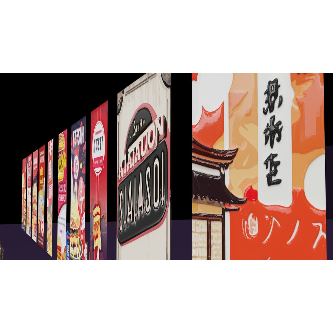 Japanese Restaurant Signs and Posters 3D Model – Low-Poly PBR Textures, Blender - View 10