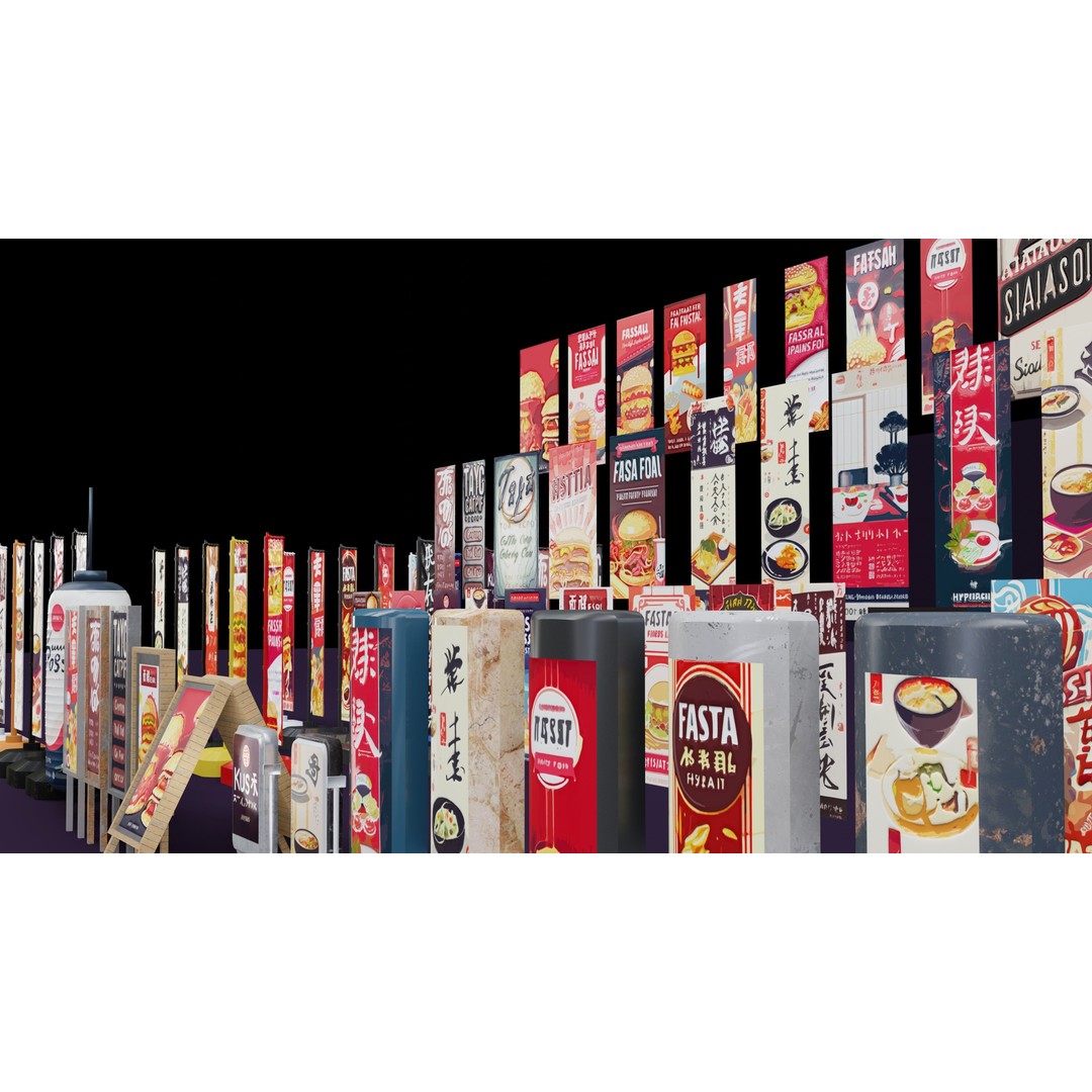 Japanese Restaurant Signs and Posters 3D Model – Low-Poly PBR Textures, Blender - View 11