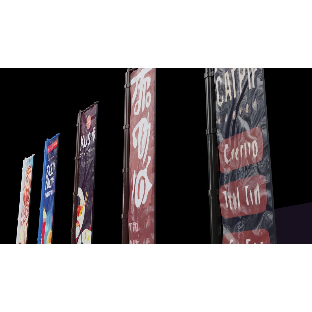 Japanese Restaurant Signs and Posters 3D Model – Low-Poly PBR Textures, Blender - View 13