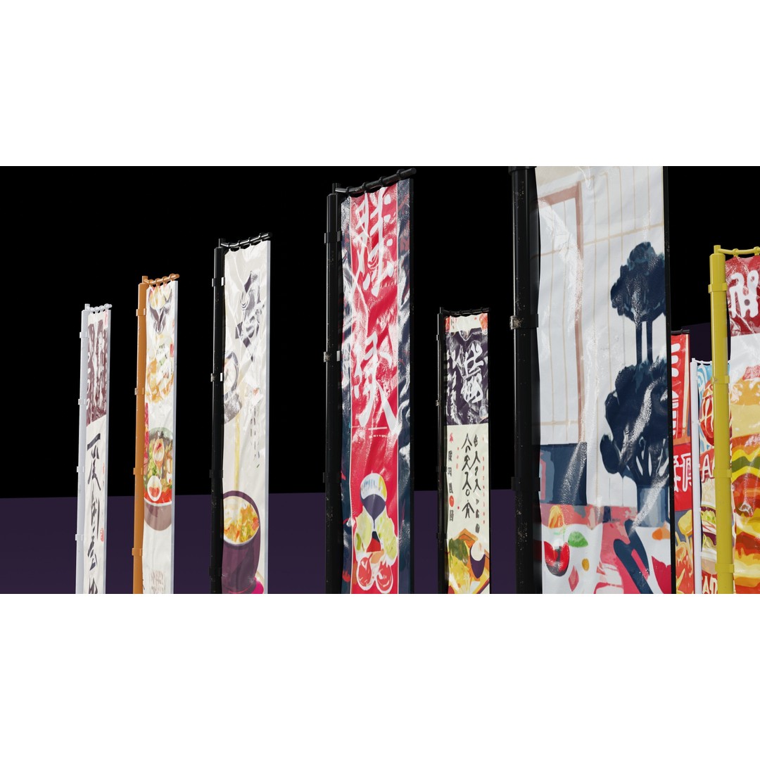 Japanese Restaurant Signs and Posters 3D Model – Low-Poly PBR Textures, Blender - View 4