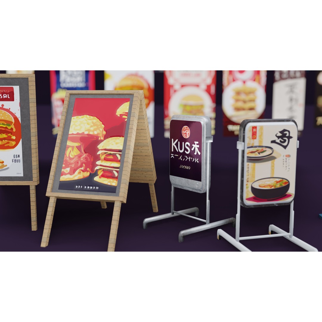 Japanese Restaurant Signs and Posters 3D Model – Low-Poly PBR Textures, Blender - View 6