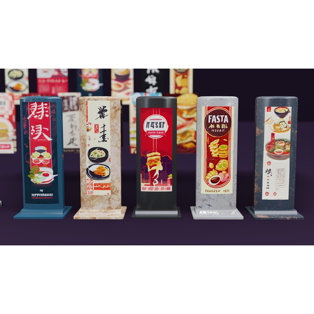 Japanese Restaurant Signs and Posters 3D Model – Low-Poly PBR Textures, Blender - View 7