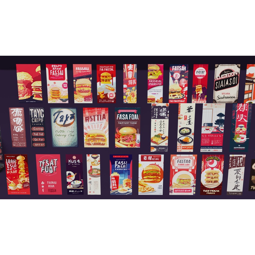 Japanese Restaurant Signs and Posters 3D Model – Low-Poly PBR Textures, Blender - View 8
