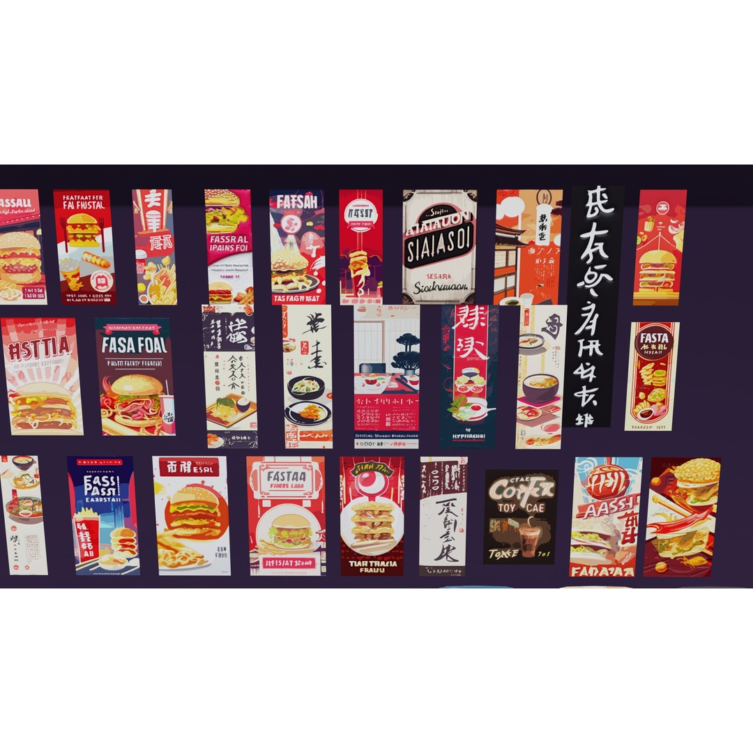 Japanese Restaurant Signs and Posters 3D Model – Low-Poly PBR Textures, Blender - View 9