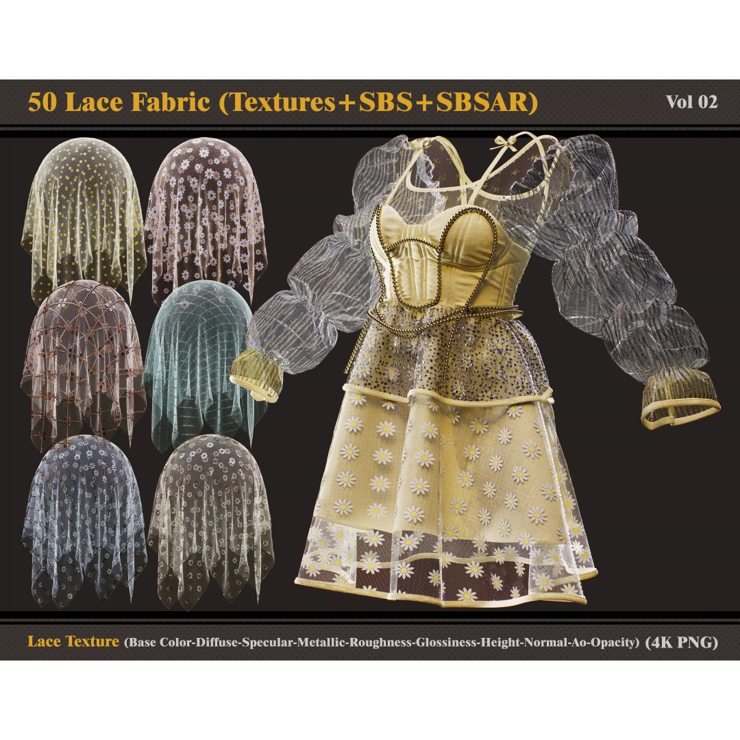 Lace Fabric Materials 3D Model – 50 Textures and SBSAR Files - View 2