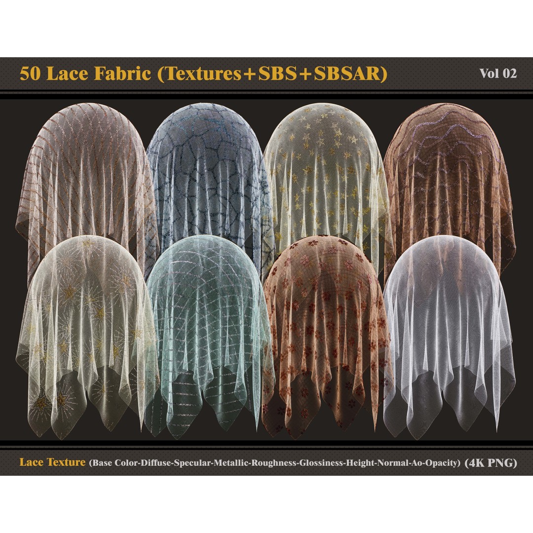Lace Fabric Materials 3D Model – 50 Textures and SBSAR Files - View 3