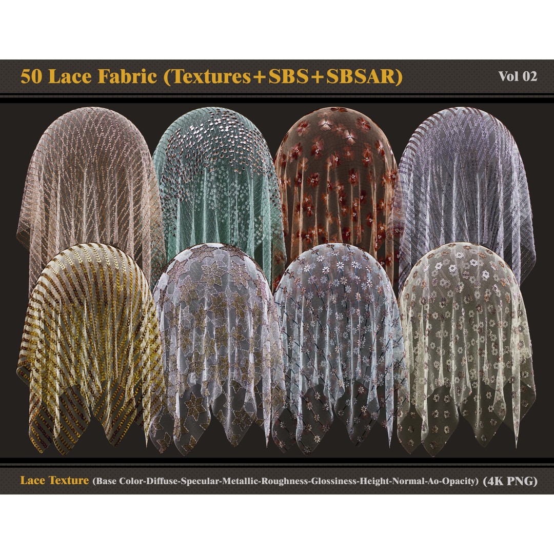 Lace Fabric Materials 3D Model – 50 Textures and SBSAR Files - View 4