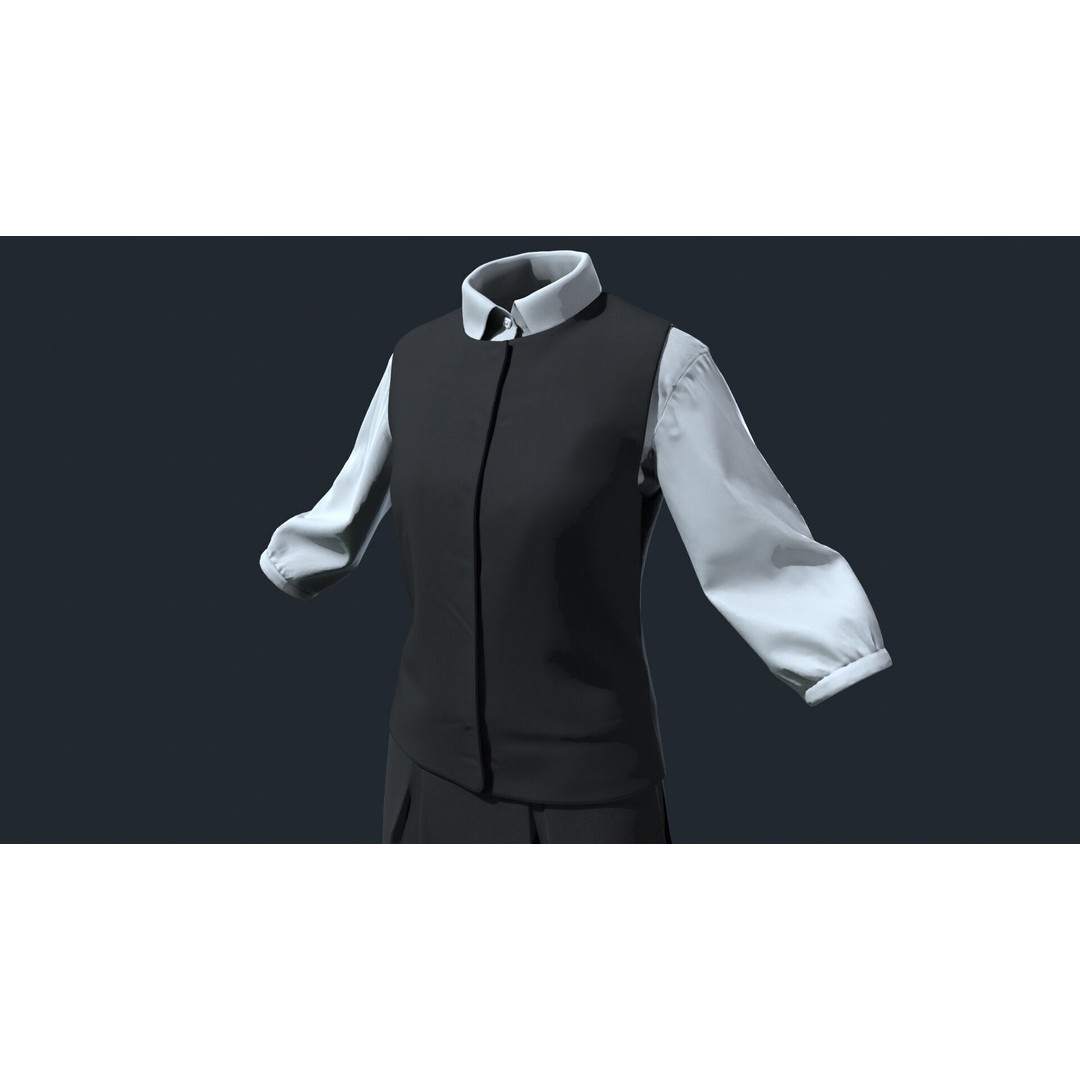 Japanese Office Uniform 3D Model – Low Poly Female Outfit, FBX - View 11