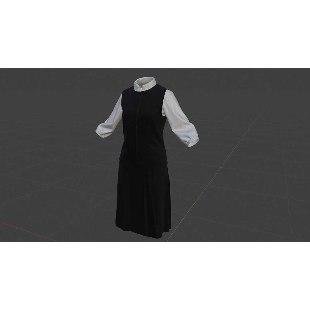 Japanese Office Uniform 3D Model – Low Poly Female Outfit, FBX - View 12