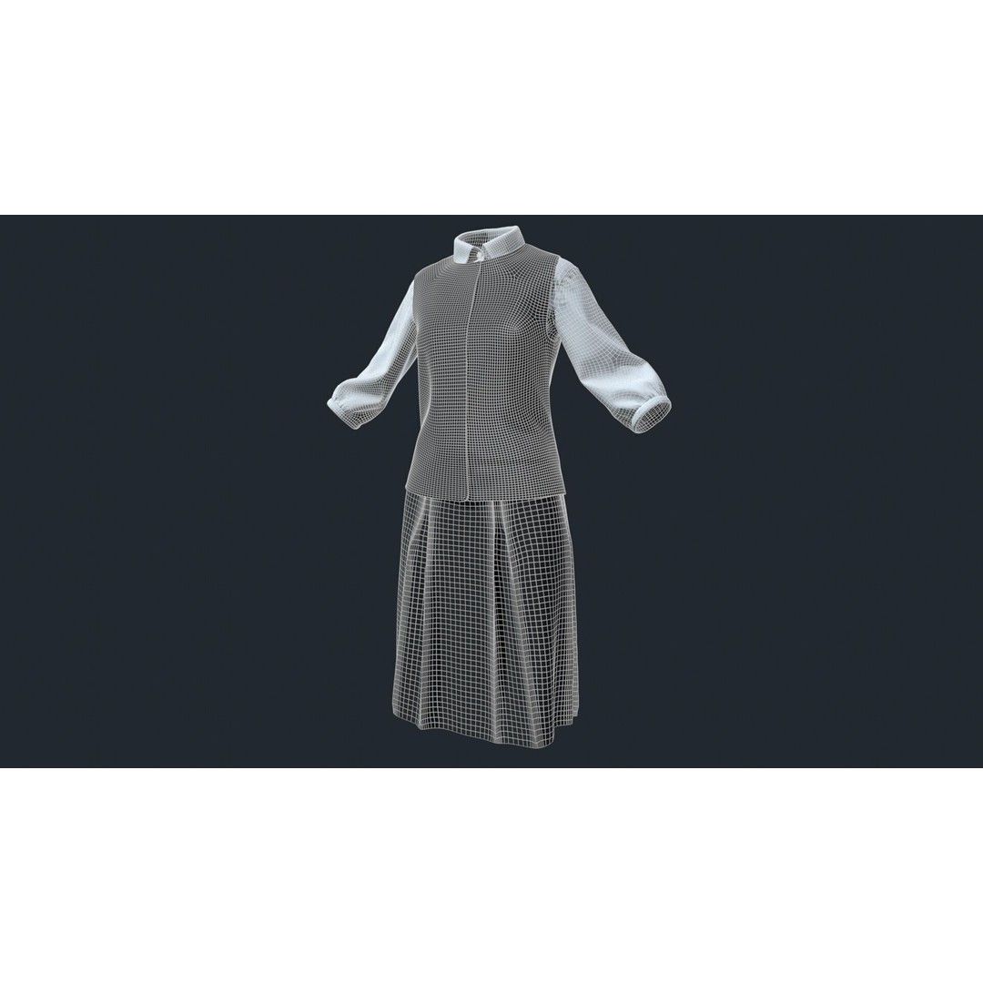 Japanese Office Uniform 3D Model – Low Poly Female Outfit, FBX - View 13